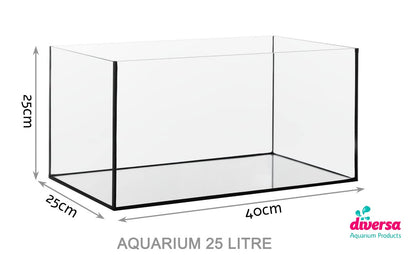 Diversa Aquarium Professional Fish Tank - Real Glass, Standard Rectangle AQUARIUM ONLY - 25L (40x25x25cm)
