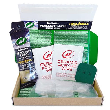 Turtle Wax Car Headlight Restoration Kit, Removes Oxidation and Renews Yellowing Headlights, Includes Polishing Pad, Headlight Lens Repair & Renew Compound and 2 Ceramic Acrylic Sealing Wipes