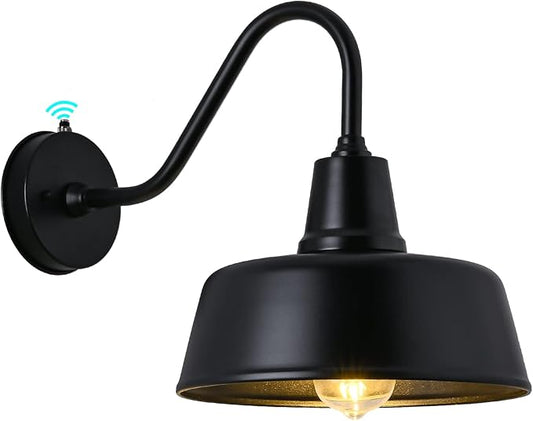 Gooseneck Barn-Lights Outdoor Fixture - 11 inch Farm Style Black Large Lighting Farmhouse Exterior Sconce Wall Light for House, Dusk to Dawn Sensor Front Door Porch Garage (11 inch)