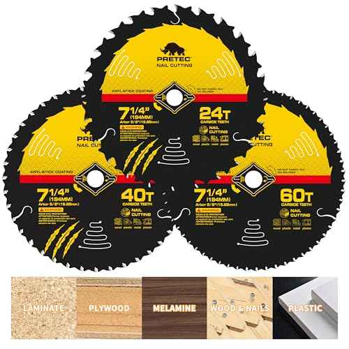 7 1/4¡° Circular Saw Blade, 24T&40T&60T ATB Circular Saw Blade Fine Finish, 5/8" Arbor, TCT, Anti-Vibration, Teflon Anti-Stick, Miter Saws Blades for Wood, MDF, OSB, Laminated, Plywood (3Pack)