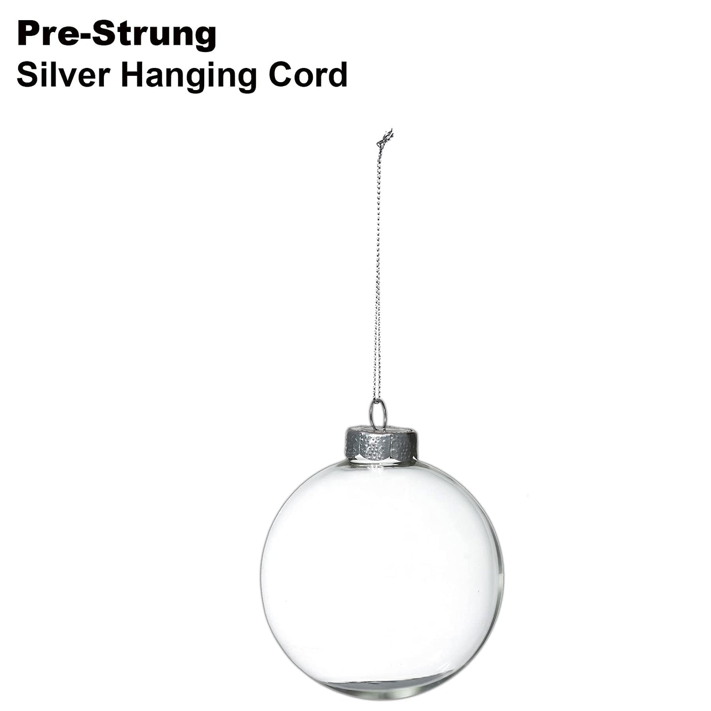 4E's Novelty 12-Pack 3.15 Inch Clear Glass Christmas Ornament Balls - Fillable with Hanging Cord, DIY Glass Ornaments for Xmas Tree