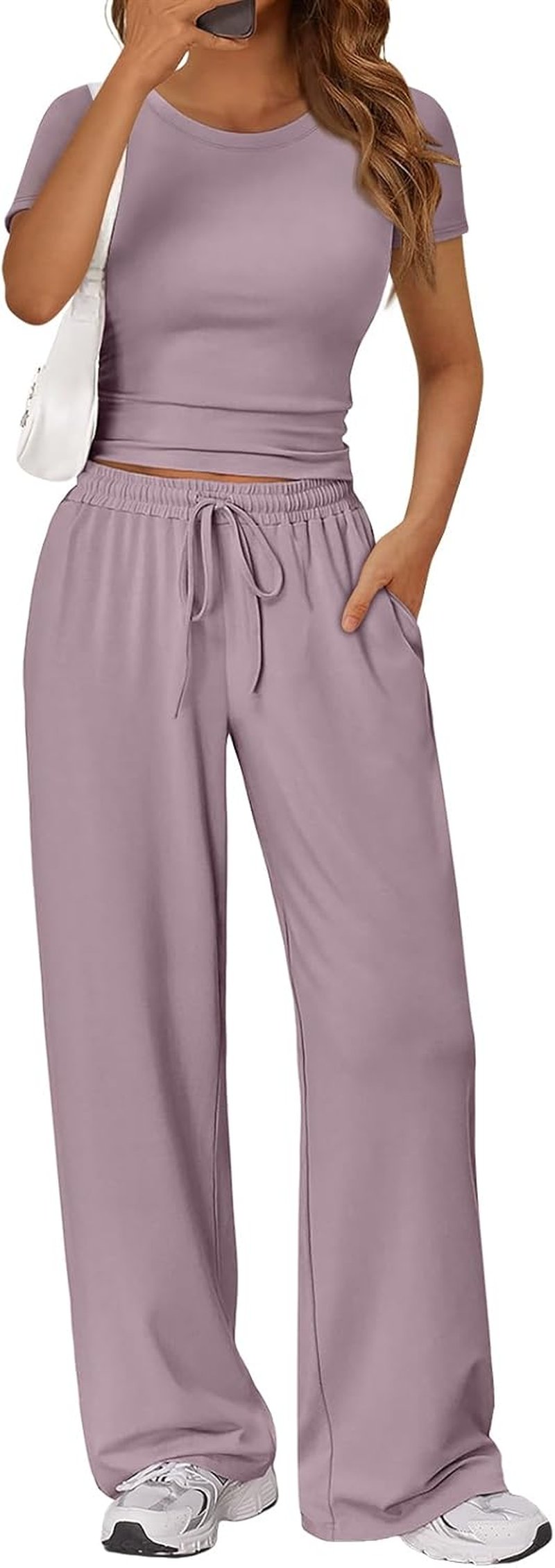 Trendy Queen Summer Lounge Set - Women's 2-Piece Matching Outfit with Side Ruching Top & Wide Leg Pants | Pockets Included