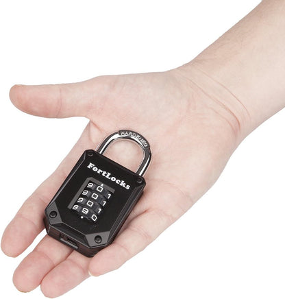 FortLocks Gym Locker Lock - 4 Digit, Heavy Duty, Hardened Stainless Steel, Weatherproof and Outdoor Combination Padlock - Easy to Read Numbers - Resettable and Cut Proof Combo Code - 1 Pack Black