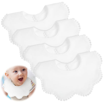 JenPen 4 Pieces White Bibs for Baby Girl Bandana Muslin 360 Bibs Baby Bandana Drool for Girl Set for Teething Toddler