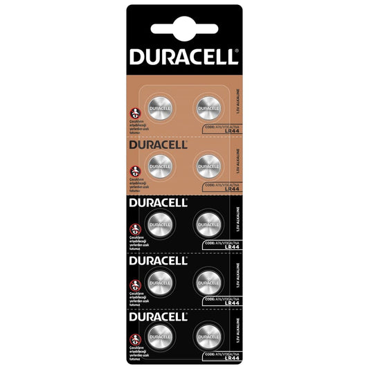 Duracell LR44 Duralock 1.5V Button Cell Battery 10 pack Exp. 2018 Or Better (Replaces: LR44, CR44, SR44, 357, SR44W, AG13, G13, A76, A-76, PX76, 675, 1166a, LR44H, V13GA, GP76A, L1154, RW82B, EPX76, SR44SW, 303, SR44, S303, S357, SP303, SR44SW) "Duracell