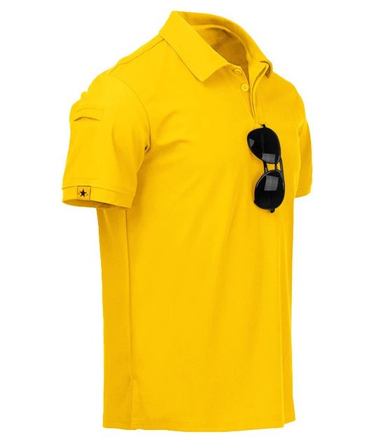 ZITY Mens Polo Shirt Short Sleeve Sports Tactical T-Shirt Athletic Golf Polos Daily Casual Stylish Collared Shirts for Men Yellow Medium