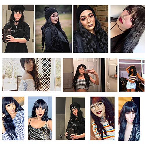 YEESHEDO Long Black Wigs for Women Natural Curly Wavy Synthetic Hair Wig with Fringe for Girls Cosplay Party or Everyday Wear