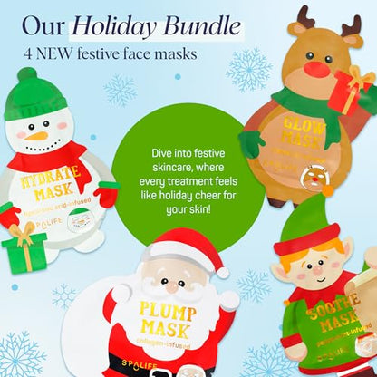 SpaLife Beauty Santa’s Workshop Christmas Face Mask Bundle | Korean Facial Masks | Hydrating, Soothing and Firming Sheet Mask Set | Christmas Face Masks for Women | Spa Party Favors | 12 Pack