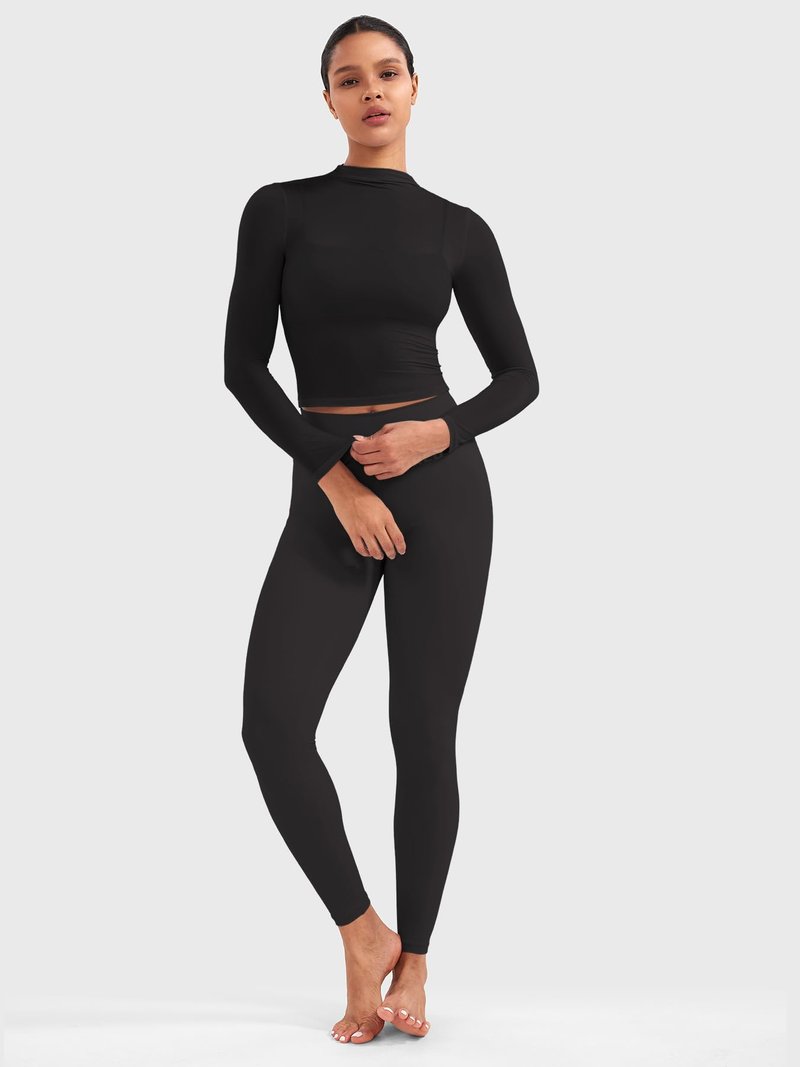 YEOREO Womens Sheer Tops Long Sleeve See Through Tops Mock Neck Slim Fit Workout Shirt Jamy Going Out Sexy Shirts Black M