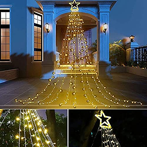PUHONG Christmas Decoration Outdoor Star String Lights,16.4Ft Christmas Tree Toppers Lights 320 LED 8 Modes with 12" Lighted Star for Halloween Christmas New Year Holiday Birthday(Warm White)