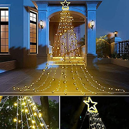 PUHONG Christmas Decoration Outdoor Star String Lights,16.4Ft Christmas Tree Toppers Lights 320 LED 8 Modes with 12" Lighted Star for Halloween Christmas New Year Holiday Birthday(Warm White)