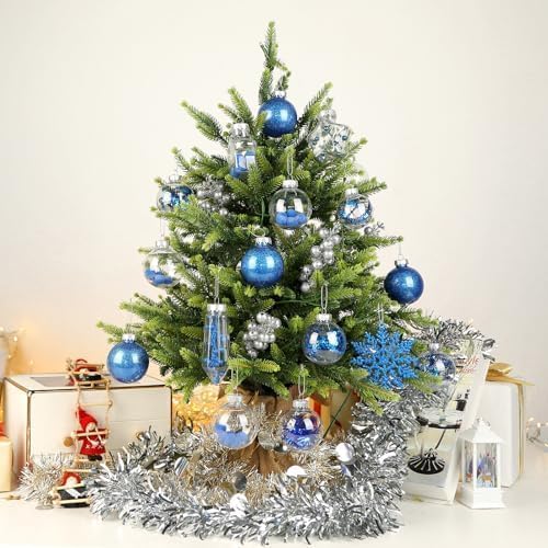 SHareconn 86PCS Christmas Balls Ornaments Set,Shatterproof Plastic Clear Decorative Baubles for Xmas Tree Decor Holiday Wedding Party Decoration, Blue