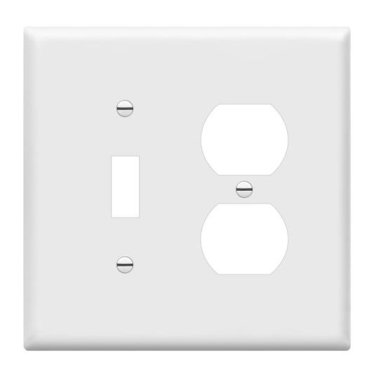 ENERLITES Combination Toggle Light Switch/Duplex Receptacle Outlet Wall Plate Cover, Midway Size 2-Gang 4.88" x 4.92", Polycarbonate Thermoplastic, UL Listed, 881121M-W, White