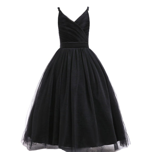 Glamulice Kids Funeral Flower Girls Black Dress Lace Bridesmaid Long A Line Wedding Pageant Dresses Tulle Spaghetti Strap Party Gown Christmas Holiday Evening Prom Princess Birthday Gown 11 12