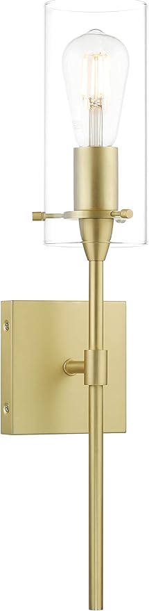XiNBEi Lighting Gold Wall Sconce Modern Single Bathroom Sconce Light with Clear Glass Brass Wall Light Fixtures for Vanity & Living Room