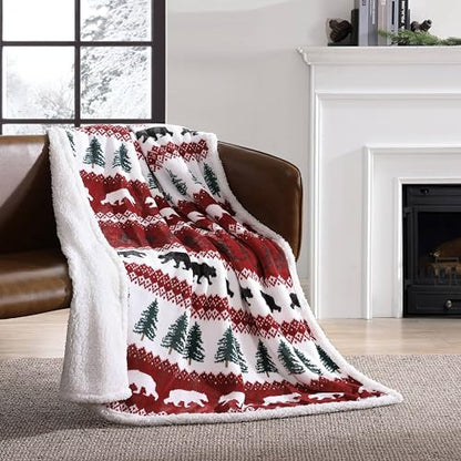 Eddie Bauer - Throw Blanket, Ultra-Soft Plush Blanket with Faux Shearling Popcorn Fleece Reverse, Oversized Bedding for Couch or Bed (Grizzly Peak Red, 50" x 60")