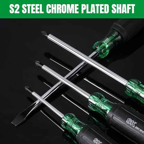 SK 6-Piece Acetate Screwdriver Set, S2 Steel, 3 Slotted & 3 Phillips Screwdrivers, SureGrip Handle