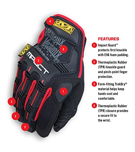 Mechanix Wear - M-Pact Work Gloves (Large, Black/Red)