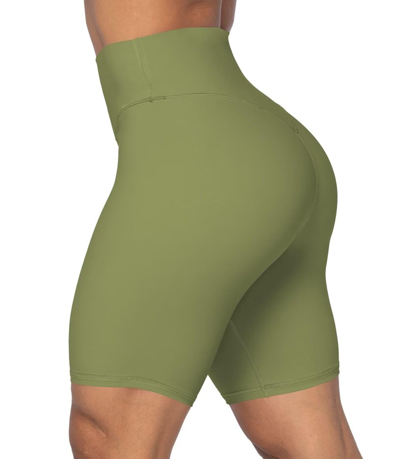 Sunzel 8" High Waist Biker Shorts for Women No Front Seam Soft Yoga Workout Gym Bike Shorts Tummy Control Squat Proof Olive Green