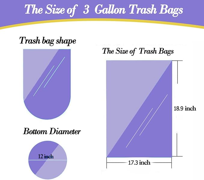 3 Gallon 120pcs Small black Trash Bags Plastic Strong black Garbage Bags
