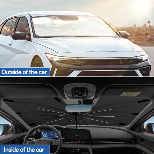 2025 Windshield Sun Shade Umbrella, Foldable Car Umbrella Sunshade with UV Block Car Front Window (Heat Insulation Protection) for Auto Windshield Covers Trucks Cars (Large)