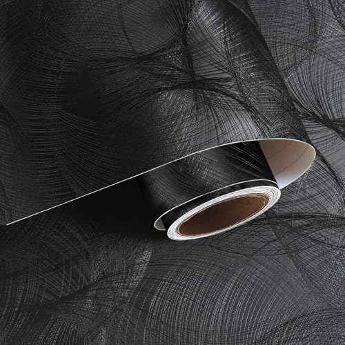 VaryPaper Modern Textured Black Wallpaper Peel and Stick Spiral Circle Geometric Wallpaper for Bedroom Bathroom Removable Self Adhesive Vinyl Black Contact Paper for Walls Cabinets 15.7''x78.7''