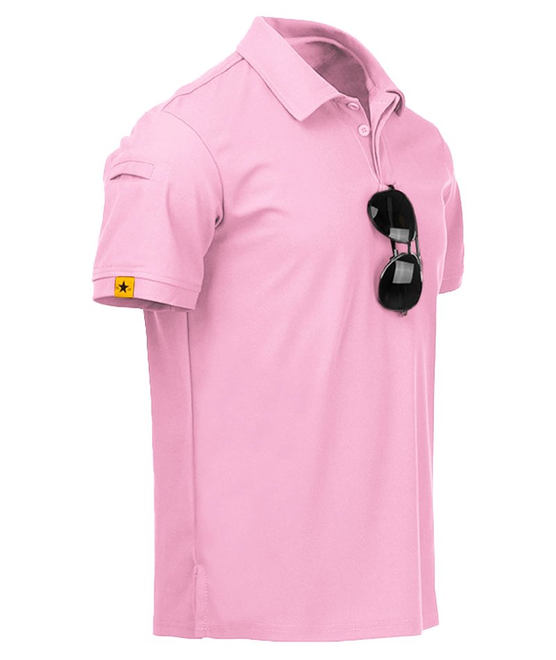 ZITY Mens Polo Shirt Short Sleeve Sports Tactical T-Shirt Athletic Golf Polos Daily Casual Stylish Collared Shirts for Men Pin Large Pink