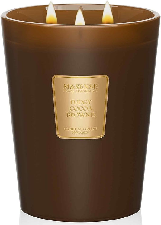 M&SENSE Fudgy Cocoa Brownie Scented Candle 35oz 150H Burn Time Long Lasting, 3-Wick Natural Aromatherapy Fall Winter Candle, Home Fragrance Housewarming Christmas Thanksgiving Festival Gifts