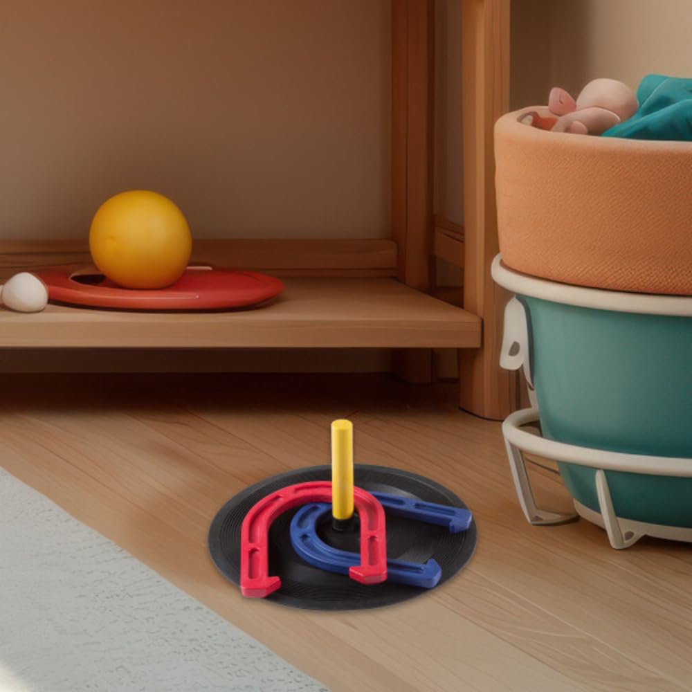 Rubber Horseshoes Game Set for Outdoor and Indoor Games - Perfect for Tailgating, Camping, Backyard and Inside Fun for Adults and Kids by Hey! Play! Black, 12 X 13.5 X 12"