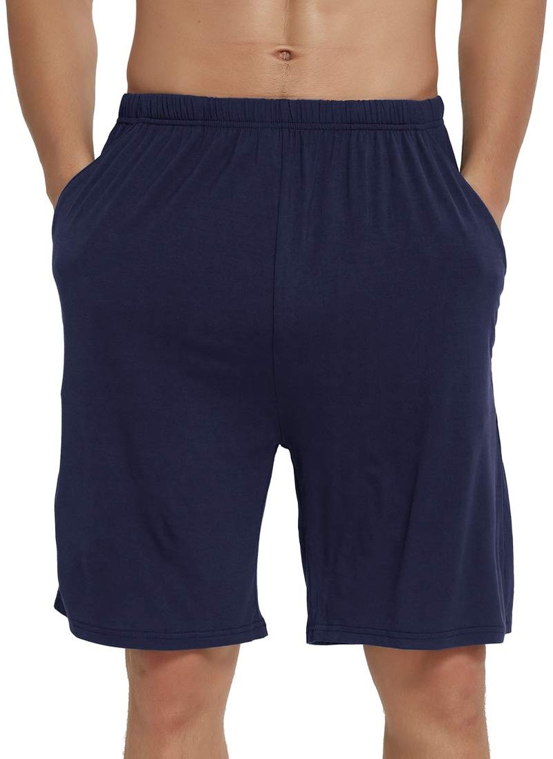 JINSHI Mens Pajama Shorts with Pockets Lightweight Lounge Sleep Shorts Separate Bottoms(L/Black/Navy Blue)