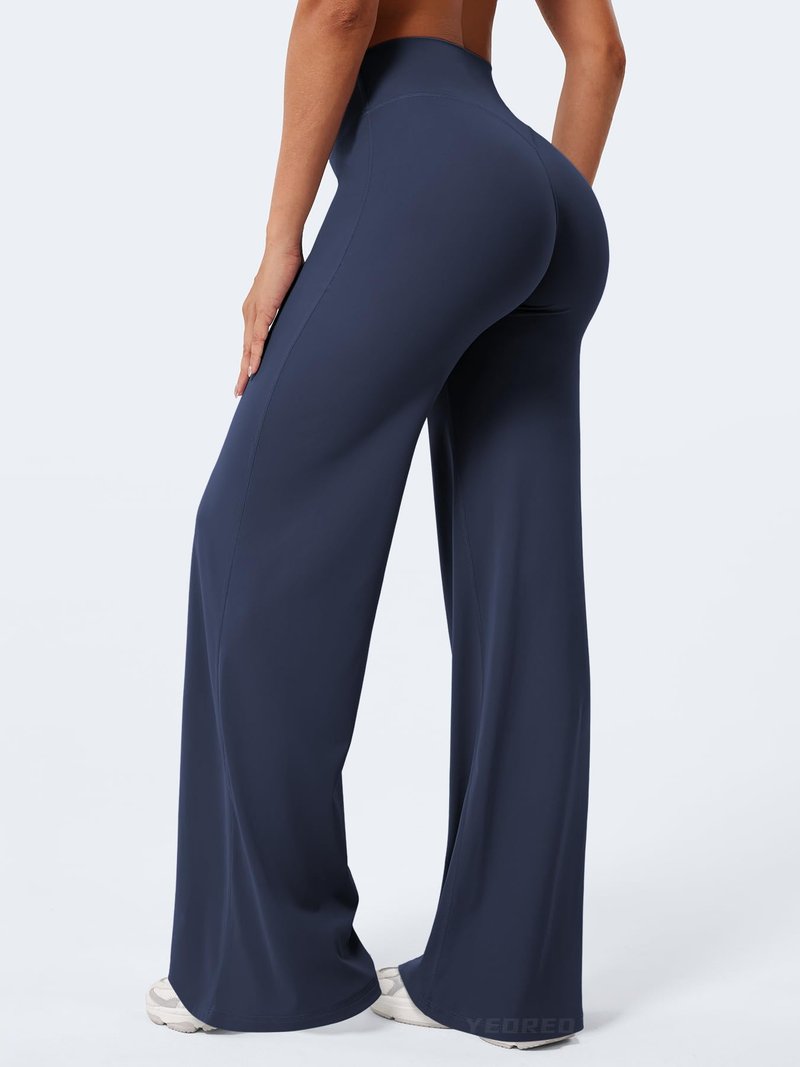 YEOREO Workout Leggings Womens No Front Seam Straight Leggings 33" High Waist Buttery Eddiy Gym Yoga Pants Navy Blue XXS