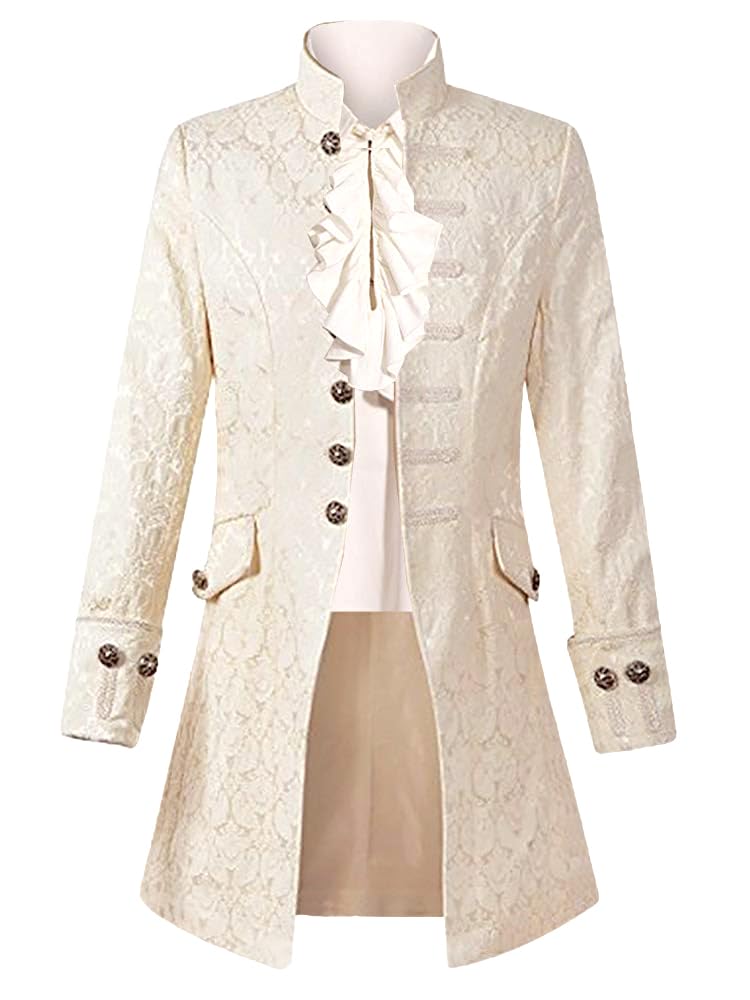 Mens Steampunk Medieval Jacket Pirate Viking Renaissance Costume Formal Tailcoat Gothic Victorian Halloween Tuxedo Coats Beige