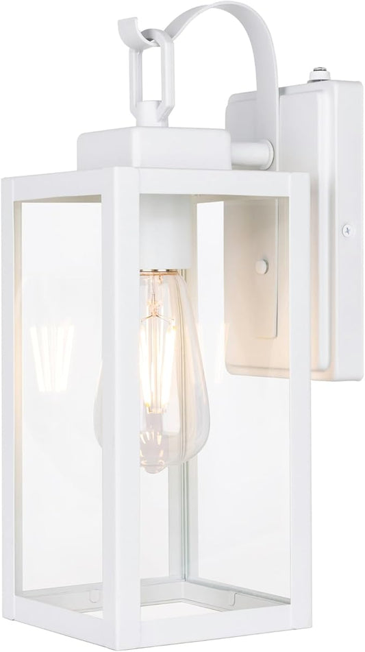 GRUENLICH Dusk to Dawn Outdoor Wall Lantern, Wall Sconce for Porch Lighting Fixture, E26 Base Max 60W, Metal Housing Plus Glass, White Finish, Bulb Not Included, 1-Pack