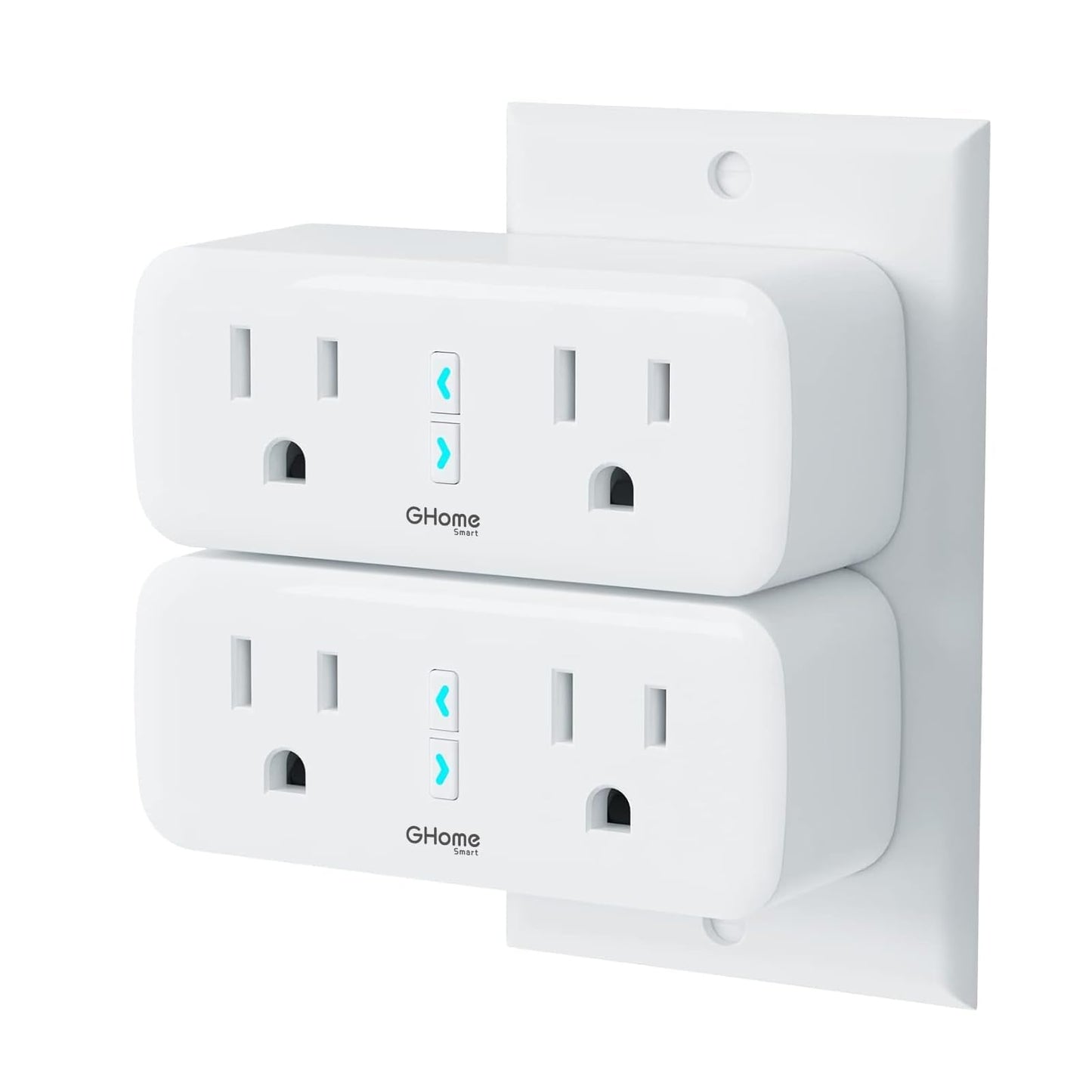 GHome Smart Plug, 15A WiFi Smart Outlet Compatible with Alexa & Google Home, Smart Surge Protector with Remote Control & Timer, Dual Sockets, No Hub Required, 2.4GHz WiFi Only, White, 2 Pack