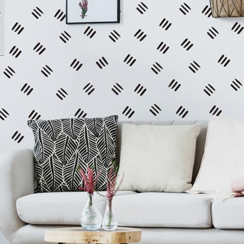 12x36 Inch Three Line Set - Boho Geometrical Shape Themed DIY Boho Wall Decal Mural Set - 80 Pcs Stickers for Wall, Kitchen, Nursery, Office Decor - Each Sticker 1.8x1.7 Inch (Boho Line Black)