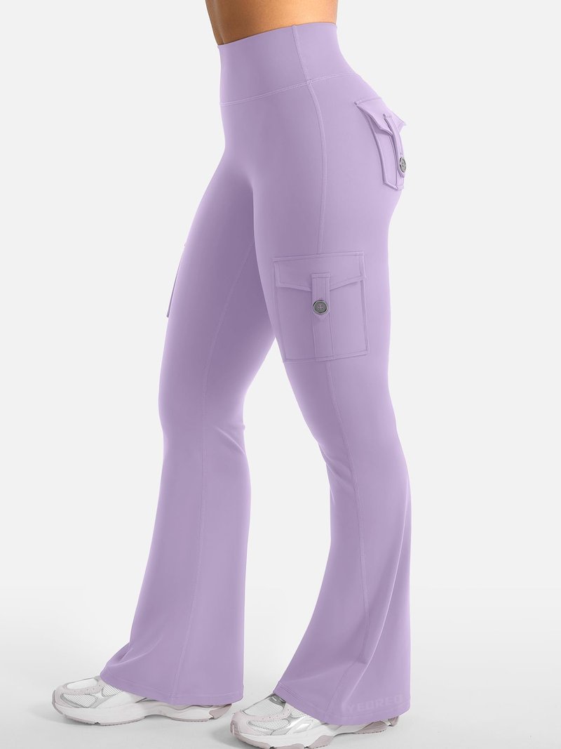 YEOREO CoreFlex Women Workout Flare Leggings with Pockets Hidden Scrunch High Waisted Cargo Gym Yoga Leggings Fog Purple XL