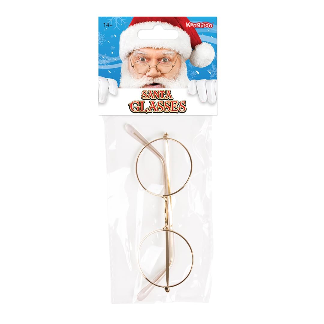 Kangaroo Gold Costume glasses - Round Fake Glasses For Men and Kids - Circular Glasses Spectacles - Metal Frame Plastic Lenses - Non Prescription - Nerd Halloween Cosplay Accessories and Apparel