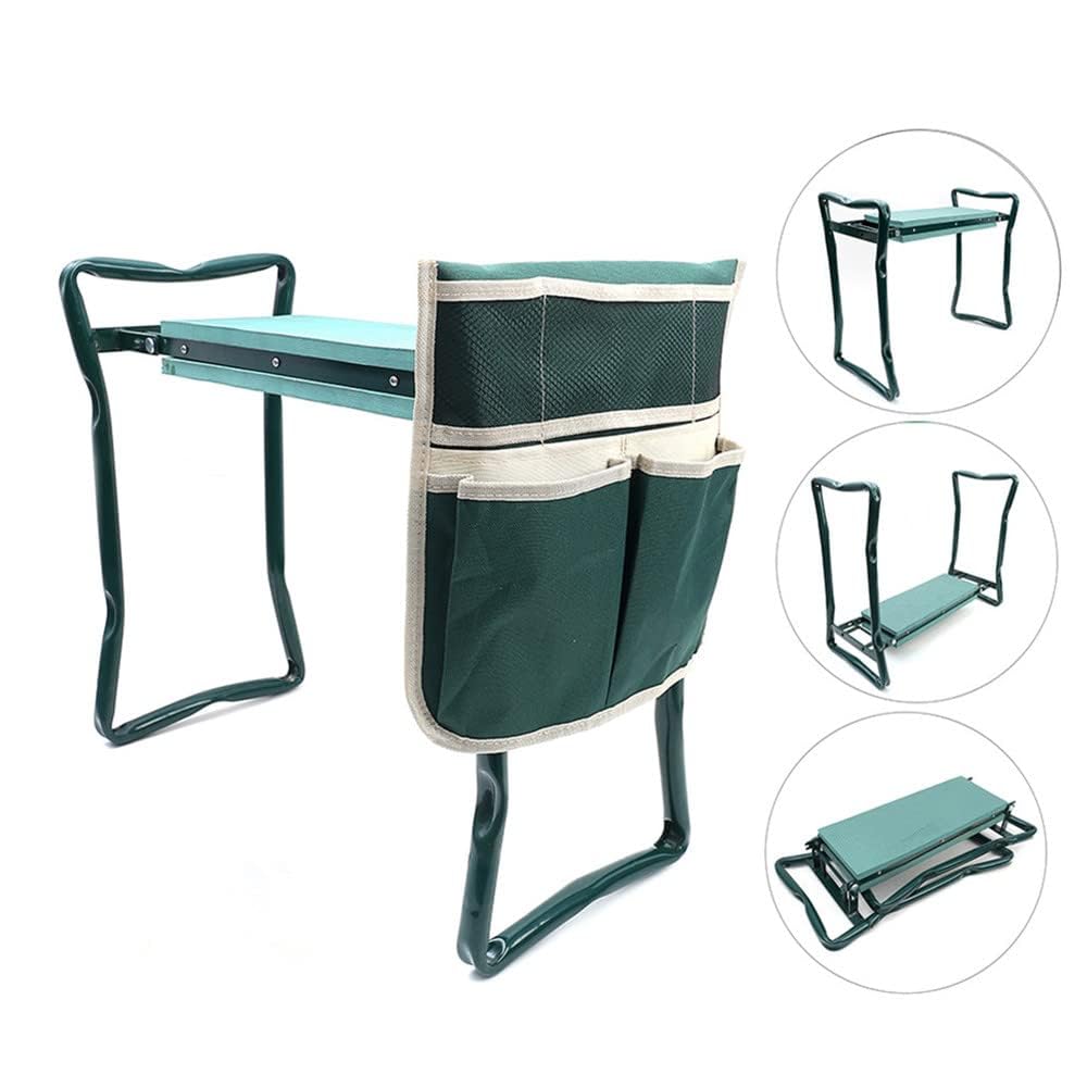 ChengHao Garden Kneeler Seat Garden Stools Foldable Stool with Tool Bag Pouch EVA Foam Pad Capacity-Protects Your Knees for Gardening(Large-23.6" x 10.6" x 19.3") Tool kit（wh000005）