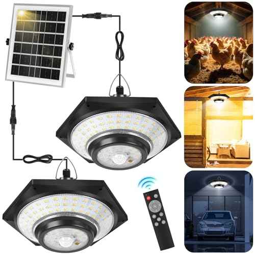 Solar Shed Light, Solar Hanging Pendant Lights with Remote Control Outdoor Indoor for Chicken Coops Sheds Barns