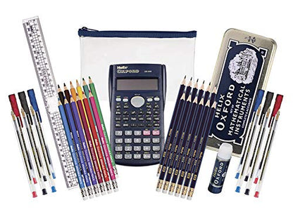 Helix Oxford Complete Back to School Stationery Set - Comprehensive Helix Oxford school supplies set including Maths Set, Pens, Ruler, Scientific Calculator & More - Ideal for High School or College
