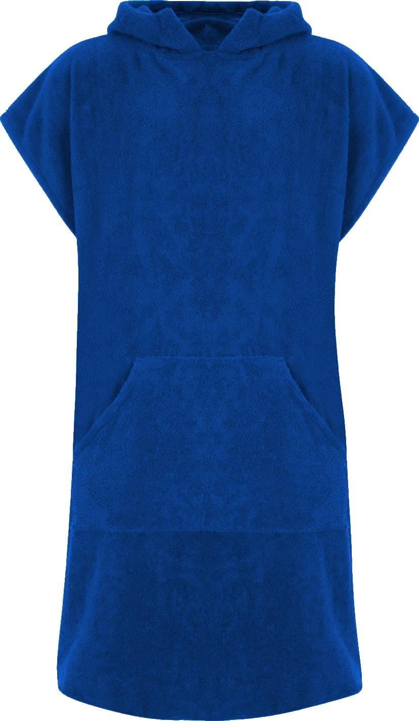 Adore Childrens Hooded 100% Cotton Changing Robe with Pocket Beach Terry Towelling Poncho Towel Swimming Surf (Royal Blue, Age 10-13)