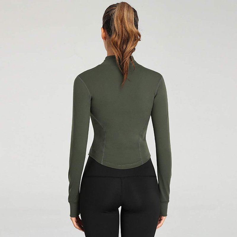 Lviefent Womens Lightweight Full Zip Running Track Jacket Workout Slim Fit Yoga Sportwear with Thumb Holes (Army Green, Medium)