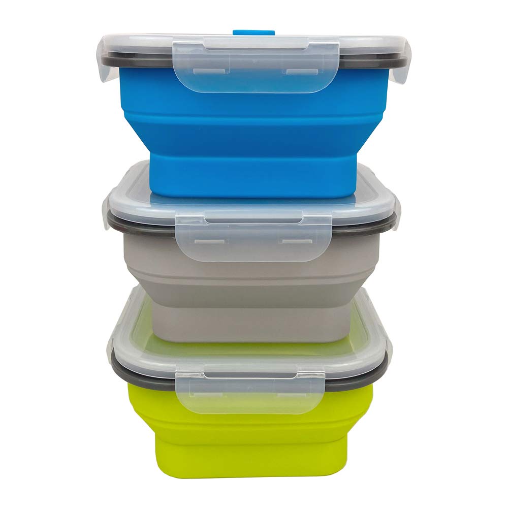 CARTINTS Large 1200ml Collapsible Bowls with Lids, Silicone Food Storage Containers, Space-Saving Meal Prep Containers For Kitchen and Outdoors Camping, Set of 3, Grey