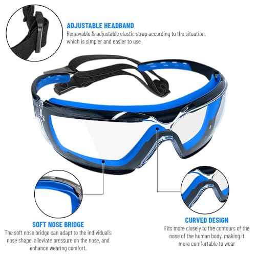 6 PCS Safety Glasses for Men & Women, ANSI and CE Certified, Adjustable and Impact-Resistant, Anti-Fog Clear Lenses, 100% UV Eye Protection Glasses