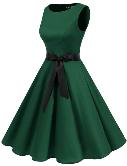 Gardenwed Women's Vintage Cocktail Party Dress Boatneck Sleeveless 1950s Retro Rockabilly Swing Dresses Dark Green XS