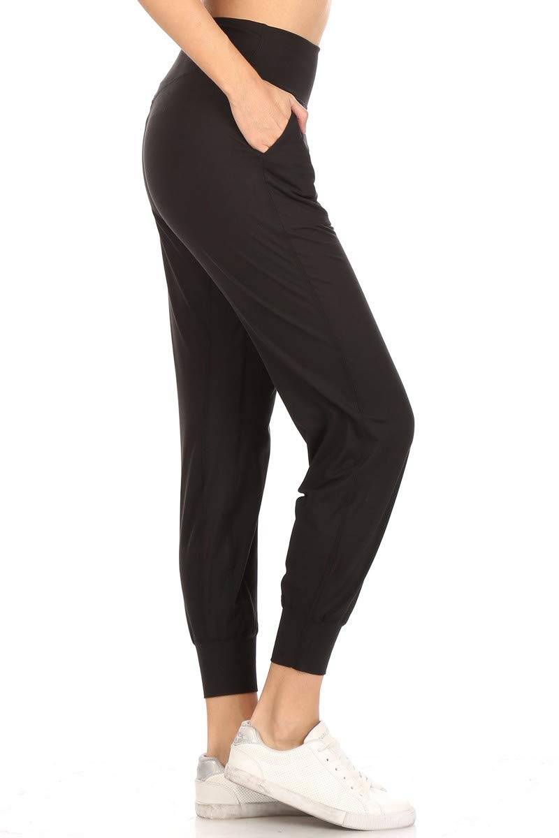 Leggings Depot ActiveFlex Jogger Yoga Pants with Pockets (Full Length, Black, Medium)
