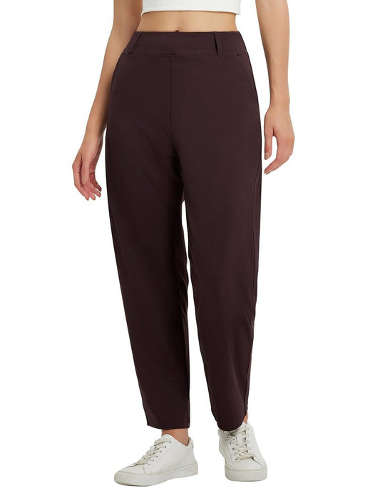 baleaf Womens Ankle Barrel Pants Stretch Travel Pants Petite Work Pants Casual Slacks Sweatpants Dark Brown L