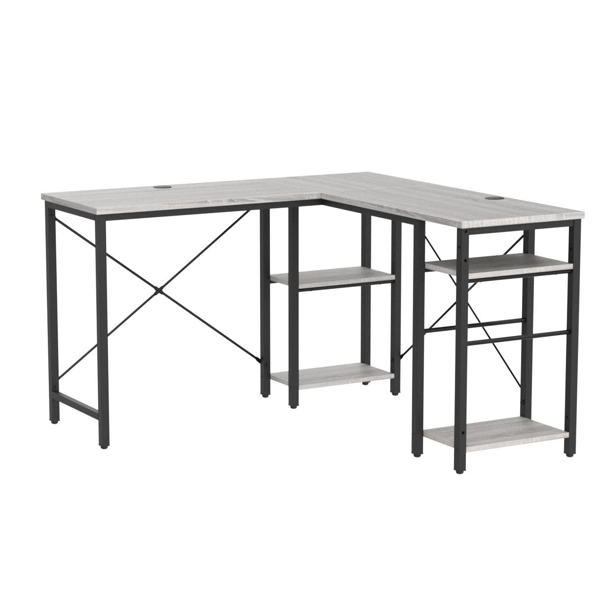 Bestier L Shaped Desk with Shelves 75 Inch Reversible Corner Computer Desk or 2 Person Long Table, Writing Study Desk for Home Office Small Space Bedroom Apartment, Wash White