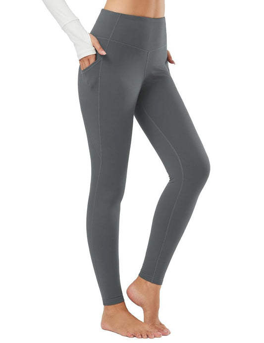 baleaf Women's Fleece Lined Leggings Thermal Warm Winter Tights High Waisted Thick Yoga Pants Cold Weather with Pockets Gray M
