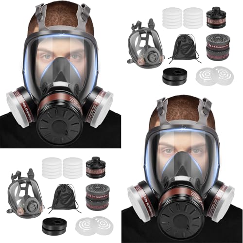 Full Face Respirator Mask, Gas Masks Survival Nuclear and Chemical, Gas Respirator with Activated Carbon Filters